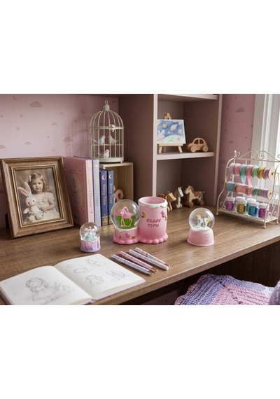 Masalsı Dokunuş: Flamingo Kalemlik Unicorn Kar Küresi 3 Lü Dekoratif Set 001