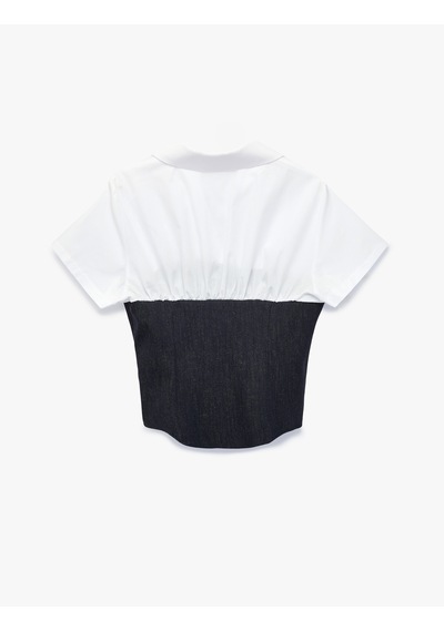 Koton İki Farklı Kumaş Kullanımlı Slim Fit Kısa Kollu Korse Detaylı Gömlek Beyaz 7wak60145uw