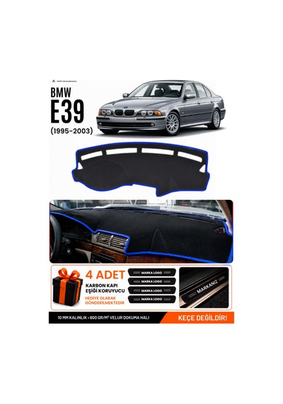 Bmw E39 1995-2003 Uyumlu Torpido Koruma, Torpido Örtüsü, Torpido Kılıfı - Siyah Mavi