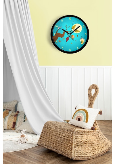 Sevimli Arı Çocuk Odası Duvar Saati - 25cm - Önü Camlı Siyah Kasa - Sessiz Mekanizma-jh0760 Siyah
