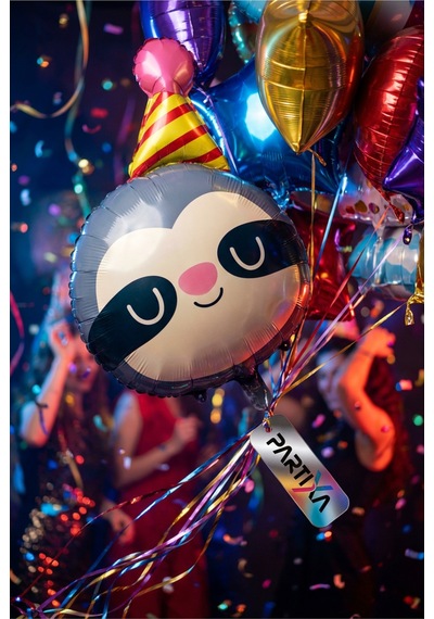 Şapkalı Safari Tembel Hayvan Kafa Folyo Balon 71x48 Cm Safari Temalı Çocuk Doğum Günü Parti Süsü Çok Renkli