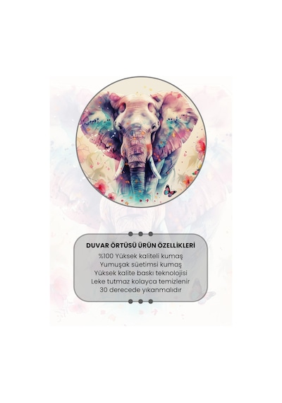 Renkli Fil Ve Çiçekler Desenli Duvar Halısı Duvar Örtüsü Tapestry Süet Dokulu Kumaş