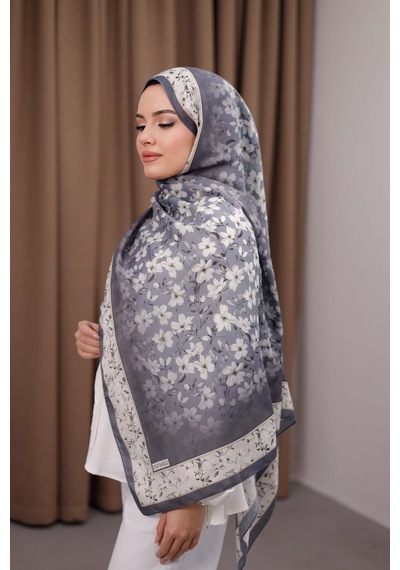 Mimiyum Flora Desen Soft Şal Gümüş