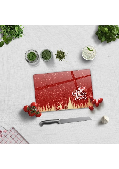 Decorita Cam Kesme Tahtası|Happy New Year KırmızıSilüet|20cmx30cm