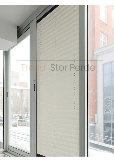 Krem Plise Katlanır Cam Balkon Perdesi - Ofis Perdesi - Salon Perdesi - 050 Krem