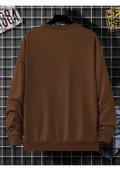 Startmore Kahverengi Unisex Kadın/erkek Detaylı Milano Özel Baskılı Renkli Oversize Bisiklet Yaka Pamuklu