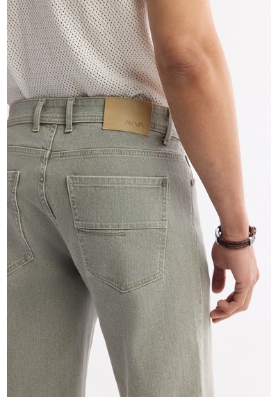 Avva Erkek Haki Klasik Bel %100 Pamuk Eskitme Yıkamalı Tokyo Straight Fit Jean Pantolon A51y3542