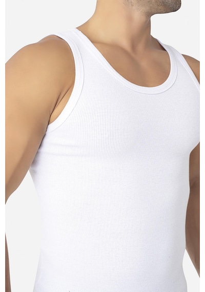 Arma Yıldız Erkek Beyaz Fitilli Atlet Pamuklu Likralı Kaşkorse Halter Yaka Slim Fit Atlet Beyaz