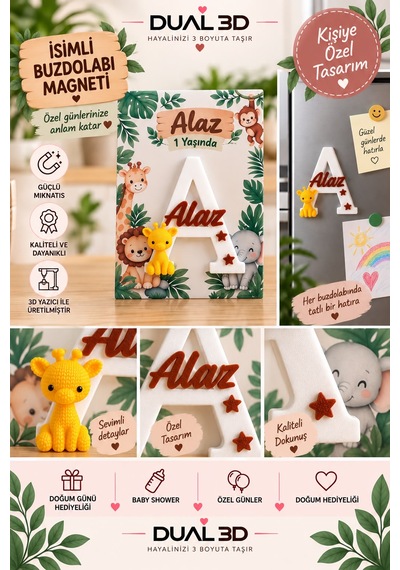 Dual 3D Kişiye Özel İsimli Buzdolabı Magneti Doğum Günü - Baby Shower Hediyesi 3d Magnet Bebek Doğum Hediyeliği