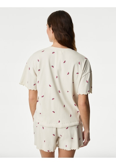 Marks & Spencer Regular Fit Kısa Kollu Pijama Üstü T37003510T Krem Mix
