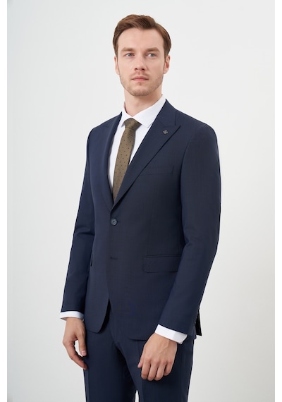 Morven Erkek Lacivert Yünlü Platinium 8-drop Slim Fit Sivri Yaka Takım Elbise Lacivert