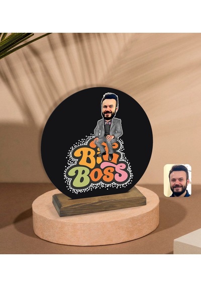 Kişiye Özel Erkek Big Boss Karikatürlü Yuvarlak Ahşap Biblo-3