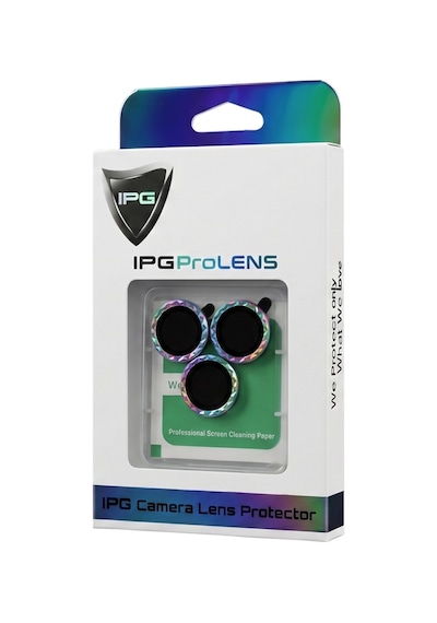 Apple iPhone Uyumlu 16 Pro / 16 Pro Max İçin Ipg Prolens Kamera Lens Koruyucu Elmas Kesim Çerçeveli, Kırılmaz Cam Çok Renkli