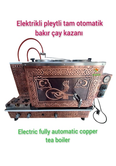 3 Gözlü Sadece Elektrikli Bakır Çay Kazanı Bayrak Osmanlı Tuğra