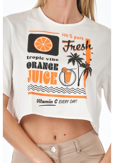 Only Sıfır Yaka Beyaz Kadın Crop T-shirt 15290663 001