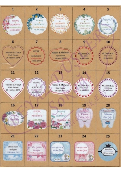 Beyaz Düşler Sokağı Şekilli Etiket (Yapışkansız)-Nişan,Nikah,Kına,Bebek Süslemeleri (25 Adet)