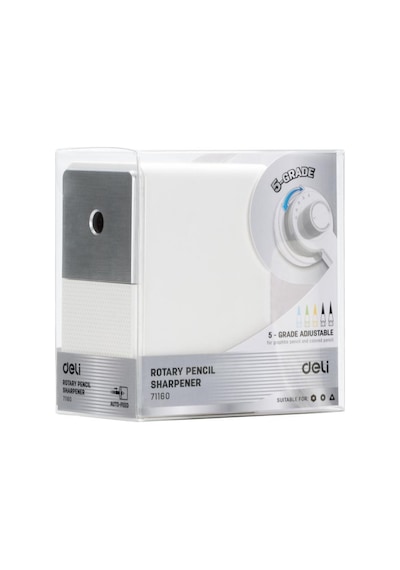 Deli 71160 Premium Auto Feed Çevirmeli Masaüstü Kalemtıraş Beyaz 5 Kademe Uç Ayarlı