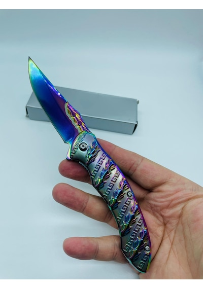 Tobaccotürk724 Yaprak Kabartmalı Spekturmrenk Metal Kamp Çakı //21cm-195gr Gri