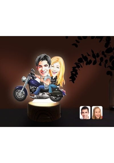 Kişiye Özel Motorcu Sevgililer Karikatürlü Dekoratif 3D Biblo Led