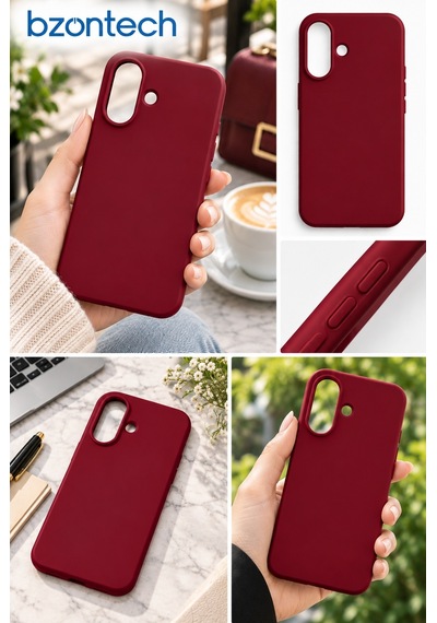 Apple Apple iPhone 17 Uyumlu Kılıf Renkli Lansman İçi Kadife Yumuşak Kamera Yükseltili Silikon Bordo