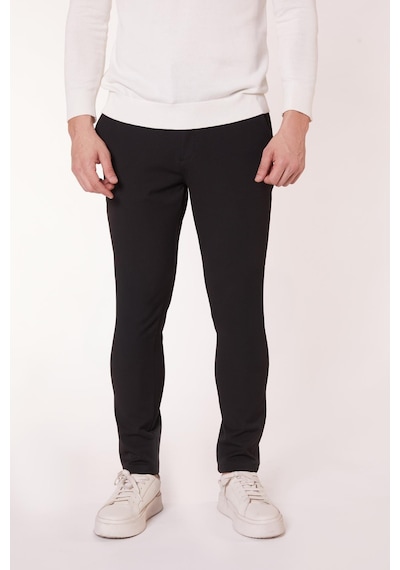 Braccas Erkek Yandan Cepli Bel Bağcıklı Fermuarlı Slim Fit Chino Siyah Pantolon Siyah