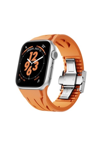 Apple Watch Uyumlu 44mm Krd-127 Metal Tokalı Silikon Kordon - Turuncu