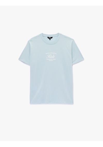 Koton Regular Fit Kısa Kollu Pamuklu Bisiklet Yaka Baskılı Tişört Mavi 6sam10042mk Mavi