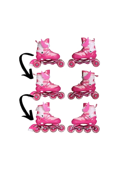 Pembe Melek Kanatlı Işıklı Paten Kız Çocuk Pateni Silikon 4 Teker Pembe