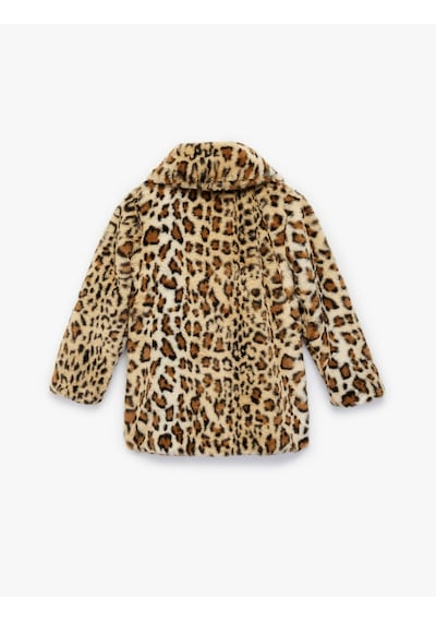 Koton Uzun Kollu Bebe Yaka Leoparlı Peluş Kaban Bej Desenli 6wkg20051aw Ekru
