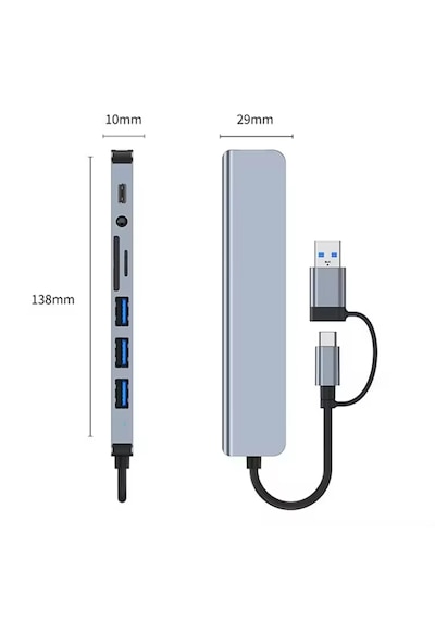 Alfais 6010 8 İn 2 Usb-c & Usb 3.0 Hub Çoklayıcı Usb, Type-c, Sd/tf Ve Aux Çevirici
