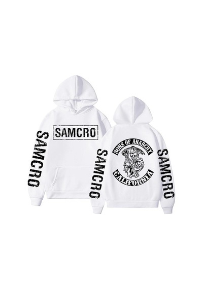 Startmore Samcro Çift Taraflı Logo Baskılı Hoodies 17276 Beyaz Beyaz