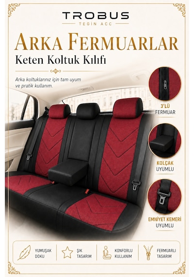 Renault Fluence 2010 Sonrası Uyumlu Leosport Serisi Kırmızı Siyah Ortopedik Keten Koltuk Kılıfı