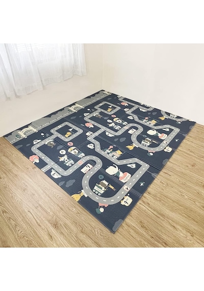 Delt Yol Desenli-hayvanlı Çift Taraflı Katlanabilir Oyun Matı Oyun Halısı 150x200x1 Cm Çantalı