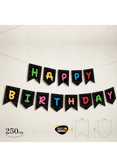Happy Bırthday Neon Siyah Banner 250 Cm Tüm Yaşlar