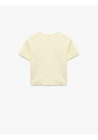 Koton Slim Fit Kısa Kollu Bisiklet Yaka Baskılı Fiyonklu Tişört Sarı 6sal10103ık Sarı