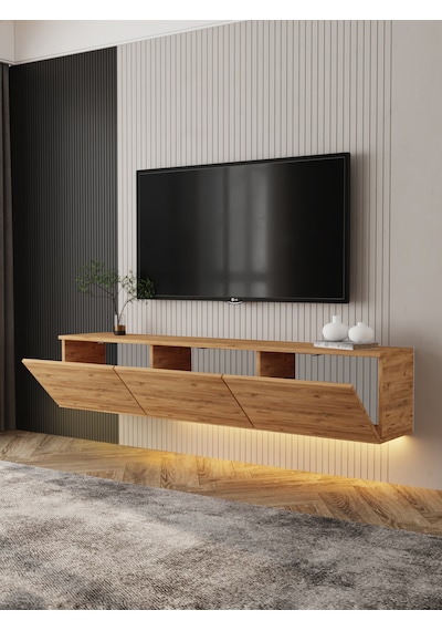 NEON (atlantik çam) IŞIKLI DUVARA MONTE TV ÜNİTESİ