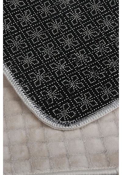 Kare Plus Krem Büyük Ebat 80x150 + 50x80 Cm 2'li Banyo Paspası Yıkanabilir Klozet Takımı Krem