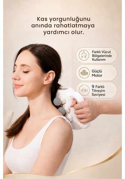 8 Başlı Rahatlatıcı Masaj Aleti - Isıtmalı Dijital Ekranlı Taşınabilir Boyun Omuz Sırt Masaj Cihazı Beyaz