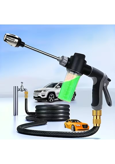 Yüksek Basınçlı Sulama Yıkama Köpük Tabancası 360 Dönebilen Bahçe Sulama Araba Yıkama Seti Siyah-gri