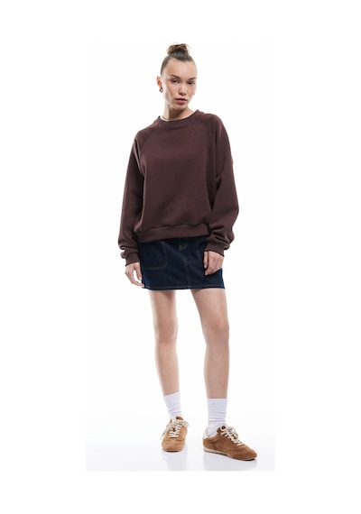 Koton Üç İplik Şardonlu Dikiş Detaylı Bisiklet Yaka Oversize Sweatshirt Kahverengi 6wal10225ık Kahve