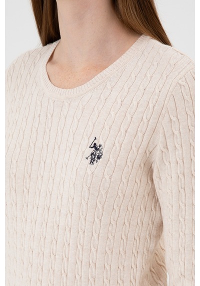 U.S. Polo Assn. Kadın Krem Melanj Bisiklet Yaka Basic Kazak 50313626-VR159