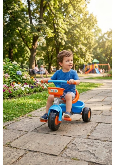 Boni Bike 3 Tekerli Metal Gövdeli 50kg Taşıma Kapasiteli Ön Ve Arka Sepetli Renkli Çocuk Bisikleti Turuncu