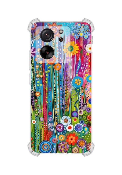 Printify Xiaomi Mi13t Pro İle Uyumlu Düşlerin Dansı Serisi Folklorik Bahçe Tasarımlı Uv Baskılı Köşe Korumalı Antişok Kılıf Şeffaf