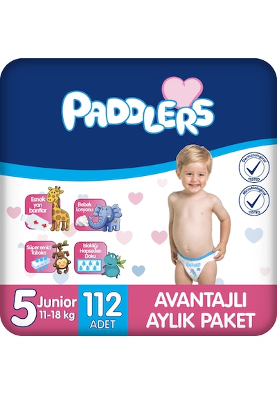 Bebek Bezi 5 Numara Junior (11-18 Kg) 112 Adet – Aylık Paket, 12 Saat Kuruluk