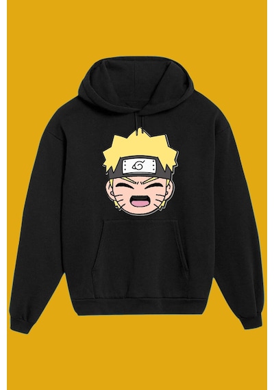 Unisex Siyah Naruto Baskılı Sweatshirt Siyah