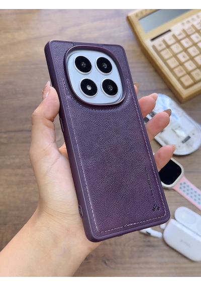 Redmi Note 14 Pro 5g Uyumlu Premium Deri Dokulu Darbelere Karşı Dayanıklı Nazal Silikon Kılıf Mor