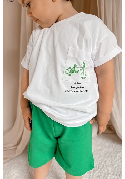 Babywom Unisex Oversize Yazlık Şortlu Basic Takım- Yeşil