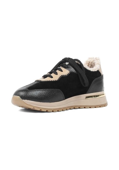 Kadın Siyah Vizon Bağcıklı Süet Deri Sneaker