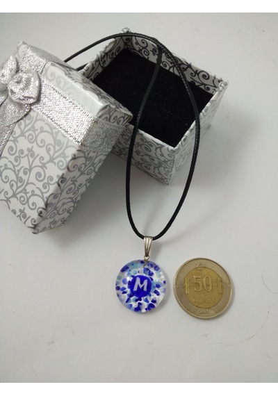 Cam Harf Kolye – Handmade El Yapimi Murano– (M) Harfi Modeli Gümüş