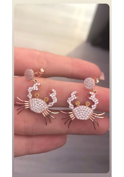 Otrotaki Yengeç Gümüş Küpe